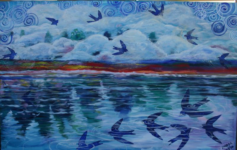 Swallow Landscape acrylic painting on canvas